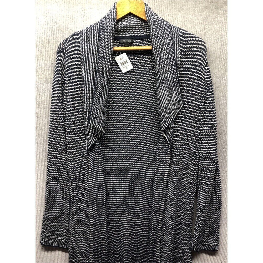 J.Jill Duster Cardigan Size Small Navy Cream Open Front Waterfall NWT
